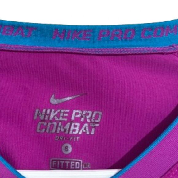 NIKE Women’s PRO COMBAT Fuschia Long Sleeve Athletic Gym Workout Top, Sz-S - Picture 2 of 6